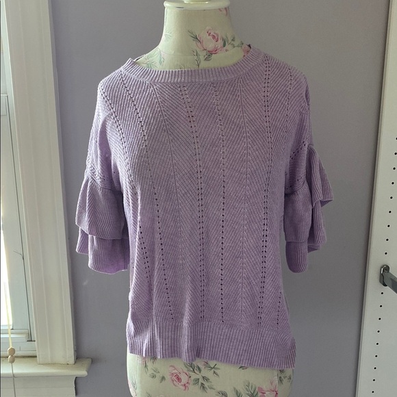 Black Tape Lavender Ruffle Sleeve Sweater - Picture 1 of 8
